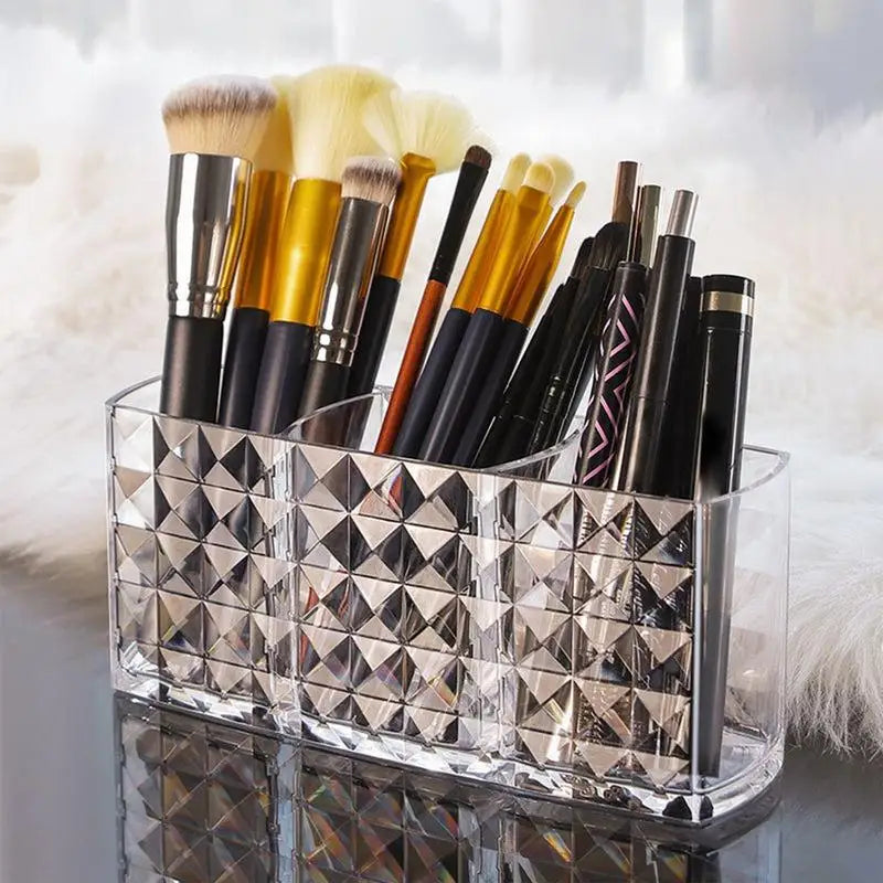 Transparent Glass Makeup Brush Storage Box Gold Cosmetics Container Ring Pencil Lipstick  Make Up Brushes Organizer